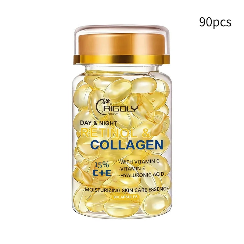 1 Bottle of 90 Capsules of Collagen Moisturizing Skin Care Essence, Containing Collagen to Nourish, Moisturize, and Brighten the Skin, Making It Smooth, Delicate, and Elastic Individually Packaged, a Must-Have Travel Item.