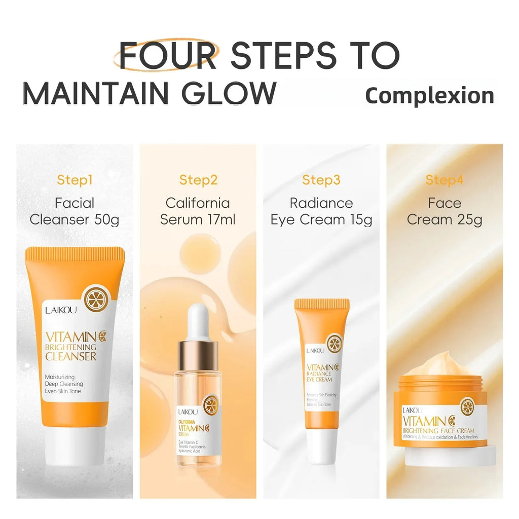 Anti Aging Vitamin C Brightening Skin Care Kit Hydrating Serum Moisturizer Eye Cream Face Treatment Cleanser