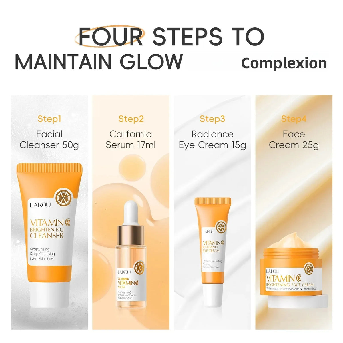Anti Aging Vitamin C Brightening Skin Care Kit Hydrating Serum Moisturizer Eye Cream Face Treatment Cleanser