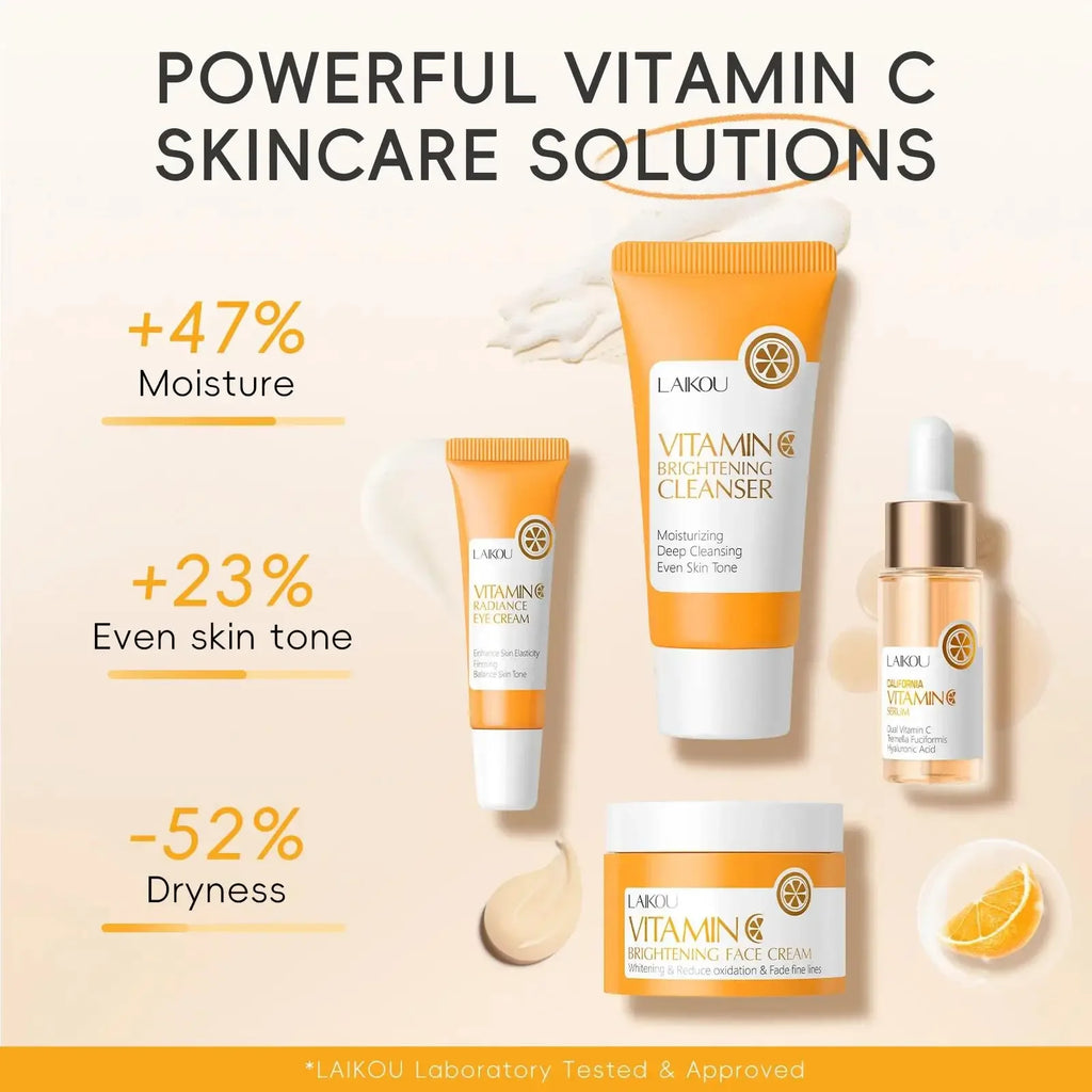 Anti Aging Vitamin C Brightening Skin Care Kit Hydrating Serum Moisturizer Eye Cream Face Treatment Cleanser